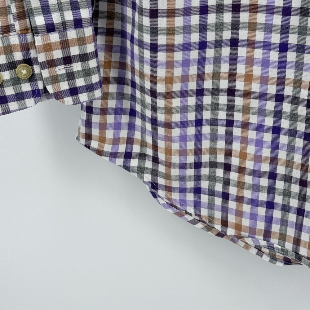 Orvis Country Twill Plaid Button Down Shirt Mens Large Purple Tan Made Portugal - Picture 13 of 16